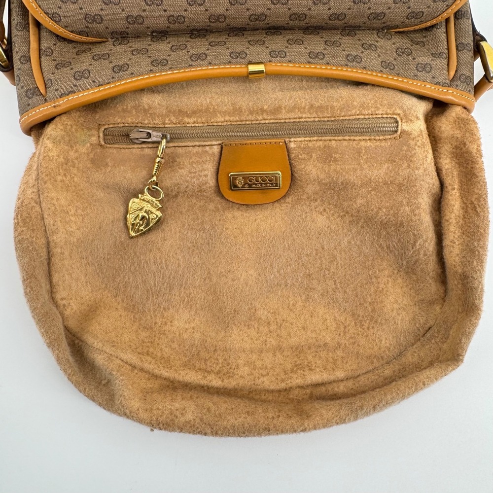 Gucci Crossbody Bag Women Brown Micro GG Supreme Canvas Tan Leather 001-084-0259 - Picture 11 of 15
